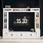 Mueble de TV Moderno Blanco con Puertas de Cristal Templado, 1 Persona, 96.9" An.