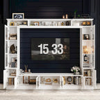 Mueble de TV Moderno Blanco con Puertas de Cristal Templado, 1 Persona, 96.9" An.