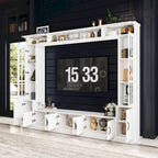 Mueble de TV Moderno Blanco con Puertas de Cristal Templado, 1 Persona, 96.9" An.