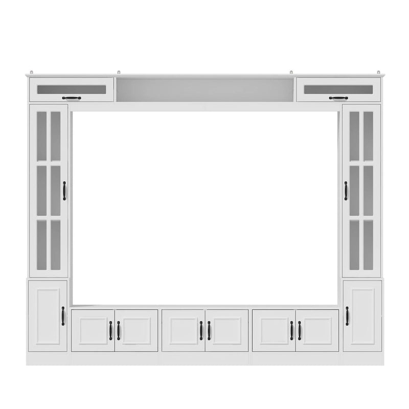 Mueble de TV Moderno Blanco con Puertas de Cristal Templado, 1 Persona, 96.9" An.