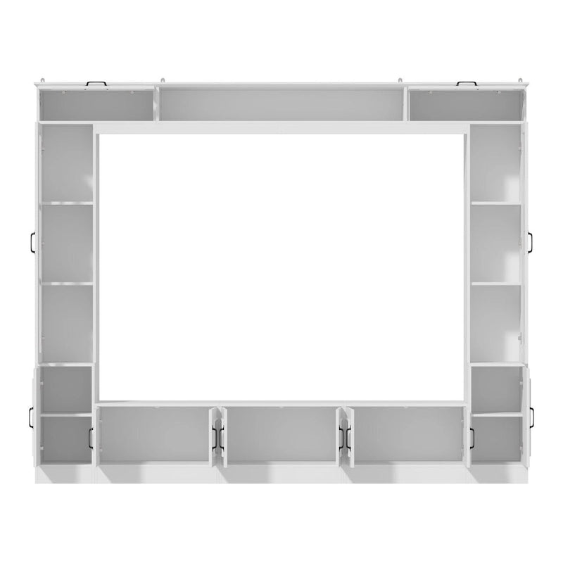 Mueble de TV Moderno Blanco con Puertas de Cristal Templado, 1 Persona, 96.9" An.