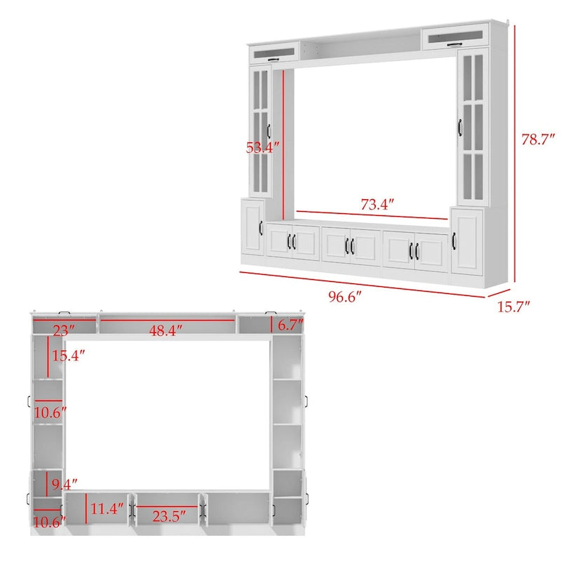 Mueble de TV Moderno Blanco con Puertas de Cristal Templado, 1 Persona, 96.9" An.