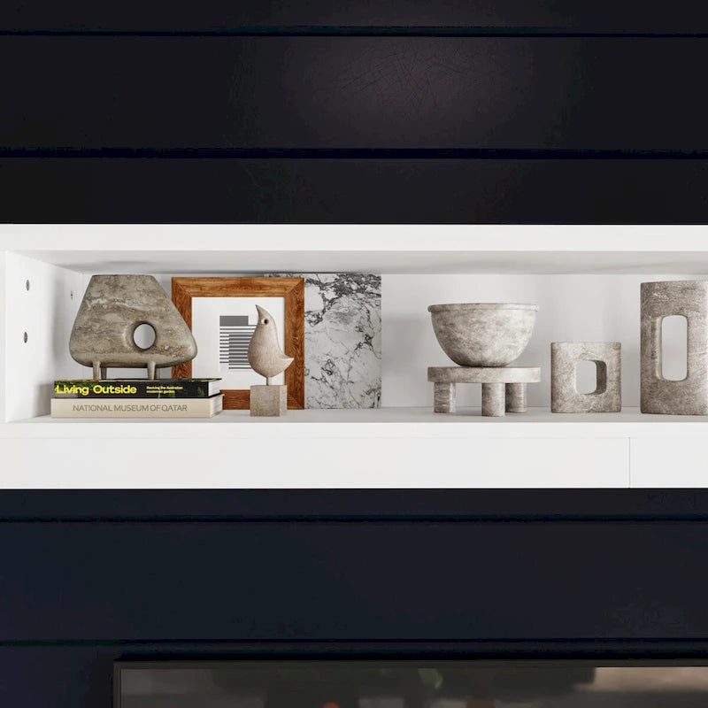 Mueble de TV Moderno Blanco con Puertas de Cristal Templado, 1 Persona, 96.9" An.