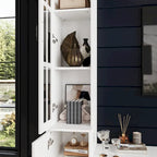 Mueble de TV Moderno Blanco con Puertas de Cristal Templado, 1 Persona, 96.9" An.