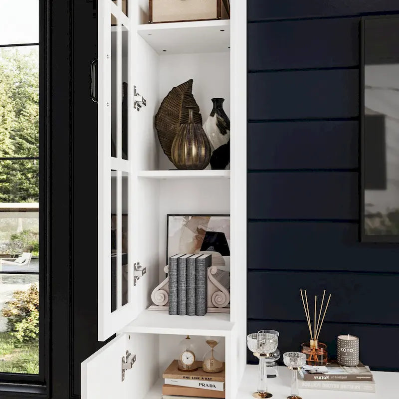 Mueble de TV Moderno Blanco con Puertas de Cristal Templado, 1 Persona, 96.9" An.