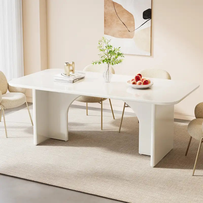Mesa de comedor rectangular moderna color blanco crema para 4-6 personas con patas de diseño de arco