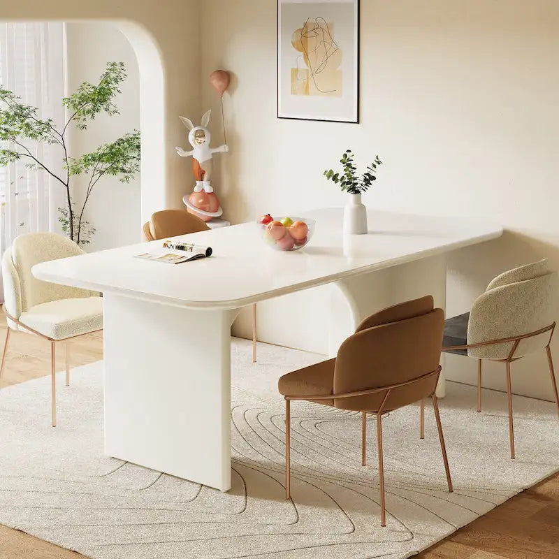 Mesa de comedor rectangular moderna color blanco crema para 4-6 personas con patas de diseño de arco