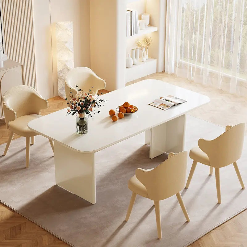 Mesa de comedor rectangular moderna color blanco crema para 4-6 personas con patas de diseño de arco