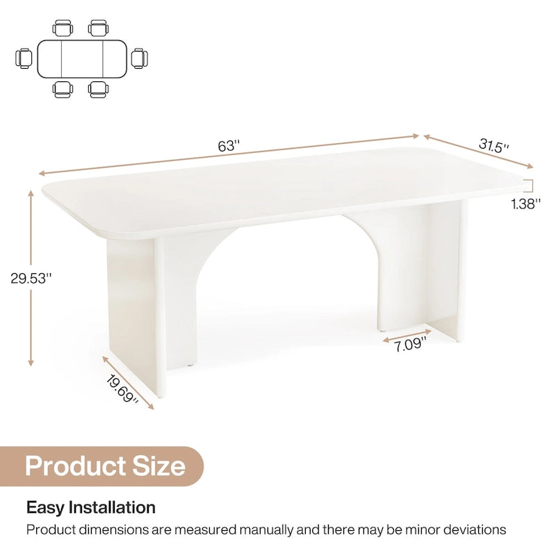 Mesa de comedor rectangular moderna color blanco crema para 4-6 personas con patas de diseño de arco