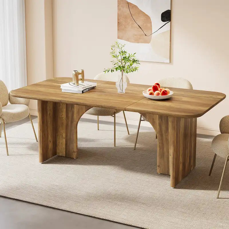 Mesa de comedor rectangular moderna color blanco crema para 4-6 personas con patas de diseño de arco