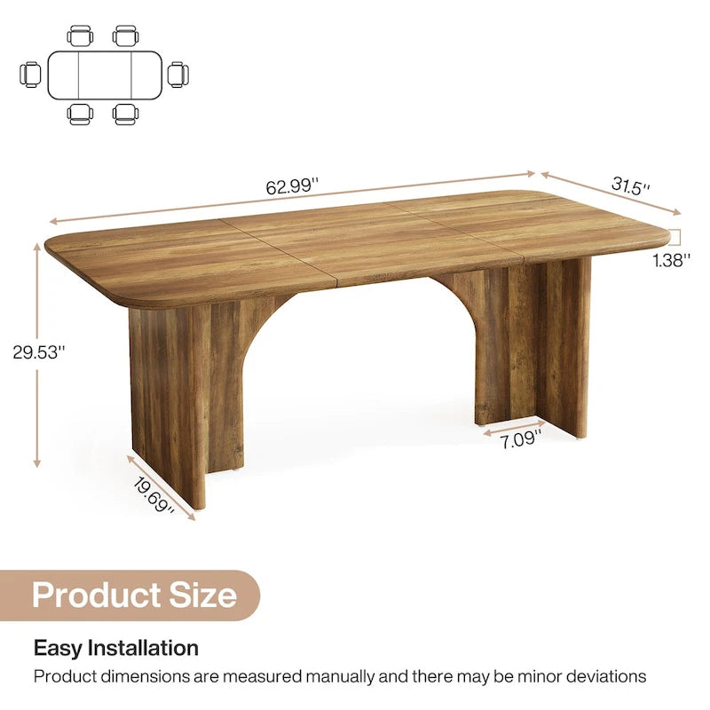 Mesa de comedor rectangular moderna color blanco crema para 4-6 personas con patas de diseño de arco