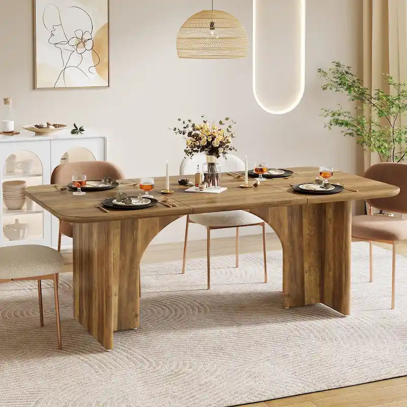 Mesa de comedor rectangular moderna color blanco crema para 4-6 personas con patas de diseño de arco
