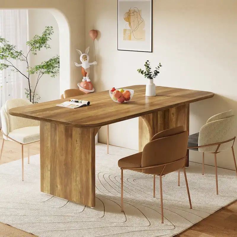 Mesa de comedor rectangular moderna color blanco crema para 4-6 personas con patas de diseño de arco