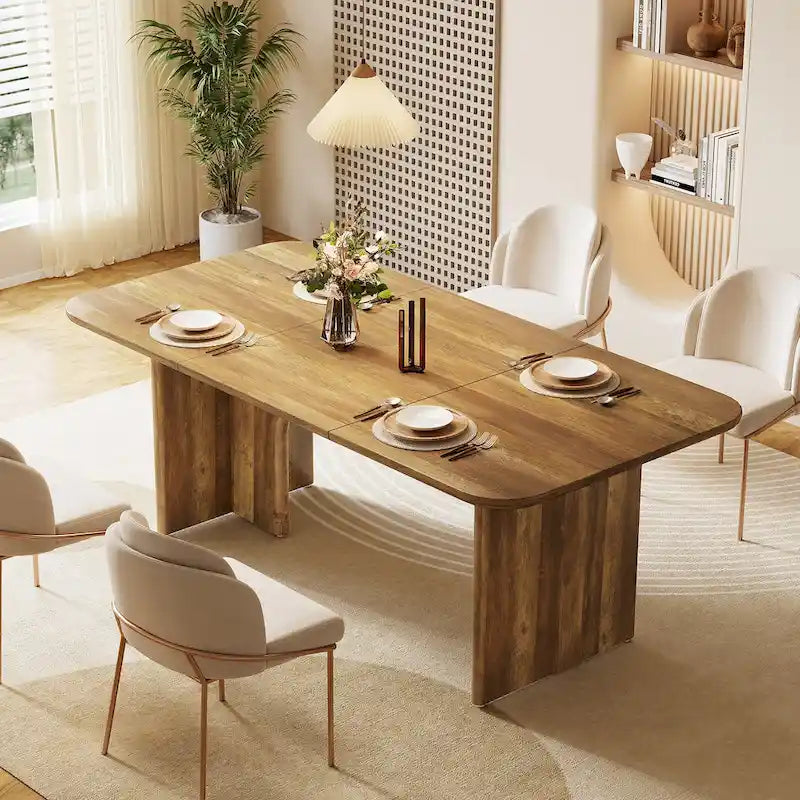 Mesa de comedor rectangular moderna color blanco crema para 4-6 personas con patas de diseño de arco