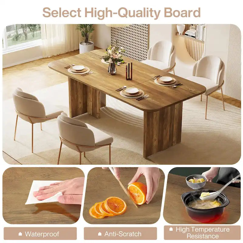 Mesa de comedor rectangular moderna color blanco crema para 4-6 personas con patas de diseño de arco