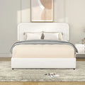 Estructura de cama con almacenaje tapizada en bouclé color marfil — Queen, 2 personas