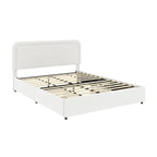 Estructura de cama con almacenaje tapizada en bouclé color marfil — Queen, 2 personas