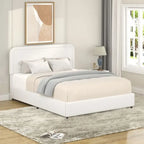 Estructura de cama con almacenaje tapizada en bouclé color marfil — Queen, 2 personas