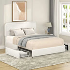 Estructura de cama con almacenaje tapizada en bouclé color marfil — Queen, 2 personas
