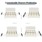 Estructura de cama con almacenaje tapizada en bouclé color marfil — Queen, 2 personas