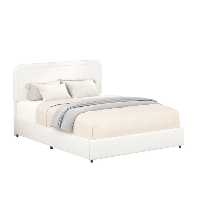 Estructura de cama con almacenaje tapizada en bouclé color marfil — Queen, 2 personas