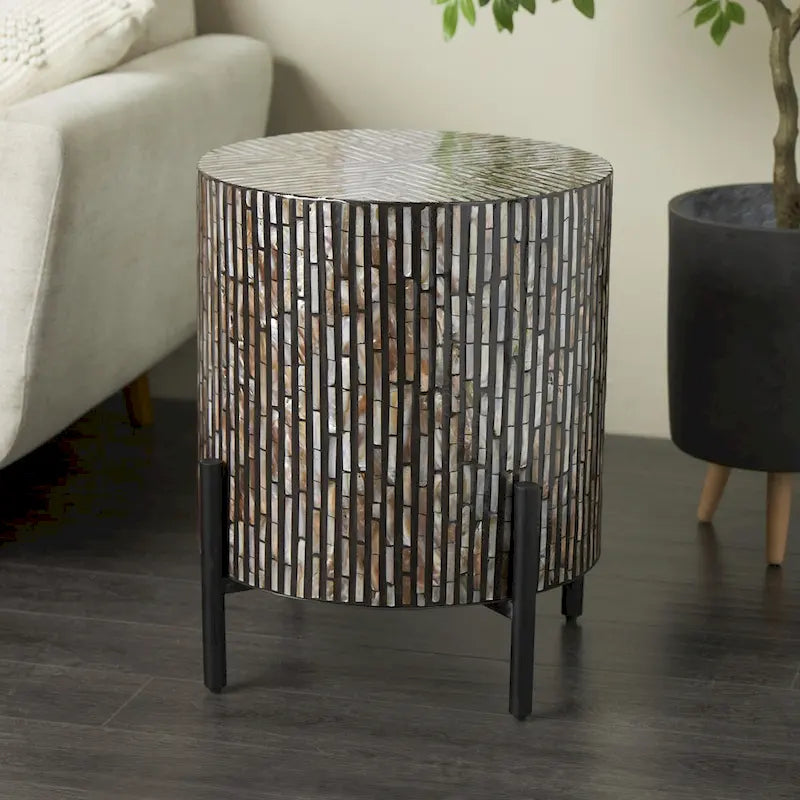Mesa auxiliar de incrustaciones geométricas multicolor para 1 - Plateado / Gris / Marrón