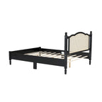 Cama de plataforma con cabecero de ratán negro / nogal, tamaños Full y Queen