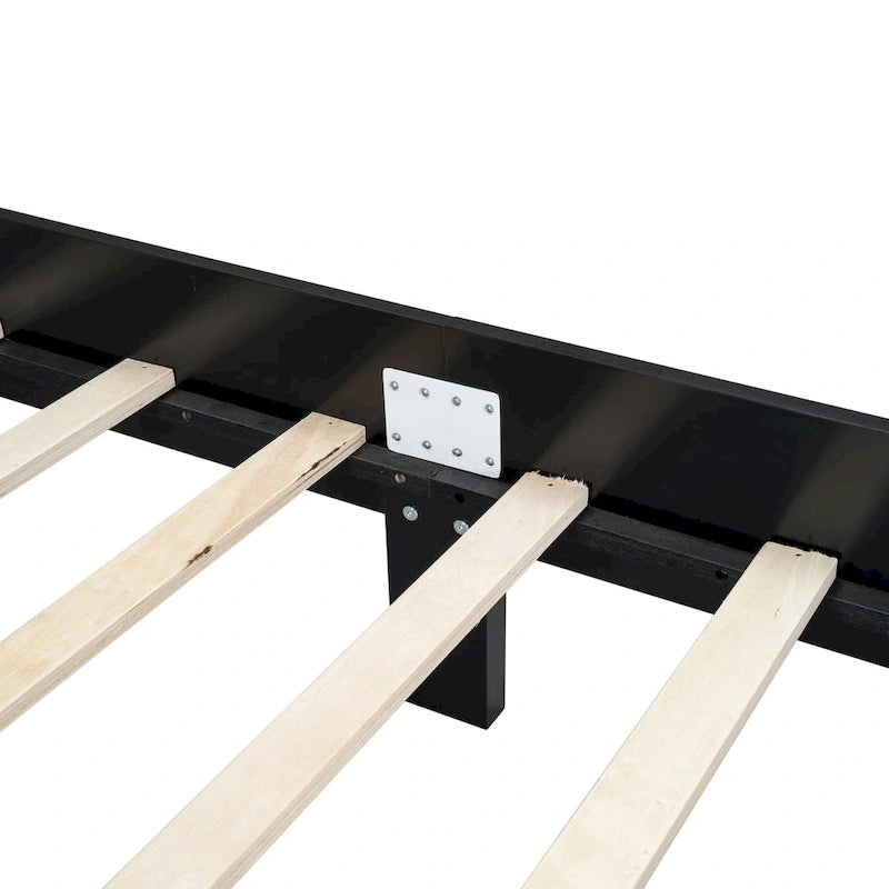 Cama de plataforma con cabecero de ratán negro / nogal, tamaños Full y Queen