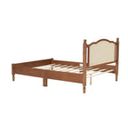 Cama de plataforma con cabecero de ratán negro / nogal, tamaños Full y Queen