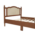 Cama de plataforma con cabecero de ratán negro / nogal, tamaños Full y Queen
