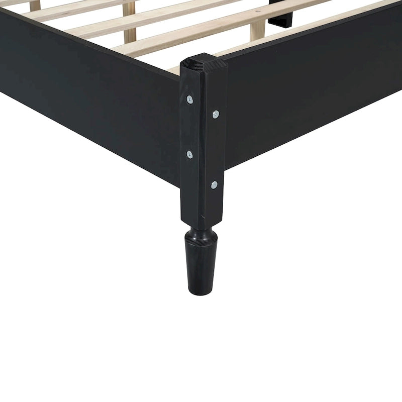 Cama de plataforma con cabecero de ratán negro / nogal, tamaños Full y Queen