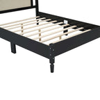 Cama de plataforma con cabecero de ratán negro / nogal, tamaños Full y Queen