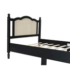 Cama de plataforma con cabecero de ratán negro / nogal, tamaños Full y Queen